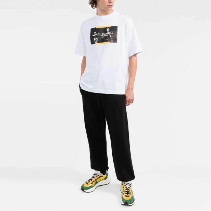 Off-White Men’ s FW21 Caravaggio Pattern Printing Round Neck Short Sleeve Slim Fit White T-Shirt