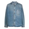 Off-White Men’ s FW21 Casual Distress Denim Long Sleeves Loose Fit Blue Shirt