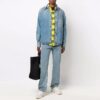 Off-White Men’ s FW21 Casual Distress Denim Long Sleeves Loose Fit Blue Shirt
