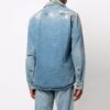 Off-White Men’ s FW21 Casual Distress Denim Long Sleeves Loose Fit Blue Shirt