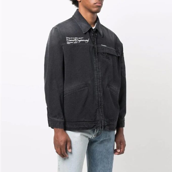Off-White Men’ s FW21 Casual Washed Effect Denim Dark Grey Jacket