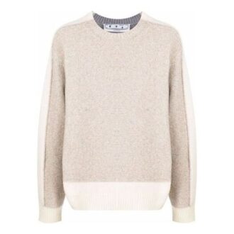 Off-White Men’ s FW21 Colorblock Round Neck Pullover Wool Sweater Loose Fit Beige