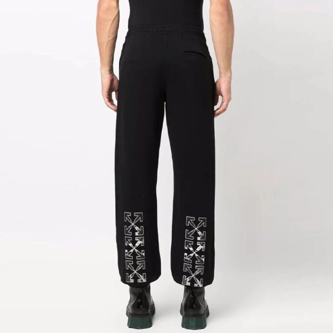 Off-White Men’ s FW21 Cotton Arrow Printing Sports Pants/Trousers/Joggers Loose Fit Black