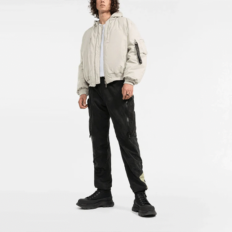 Off-White Men’ s FW21 Detachable Hooded Zipper Jacket Loose Fit Light Brown