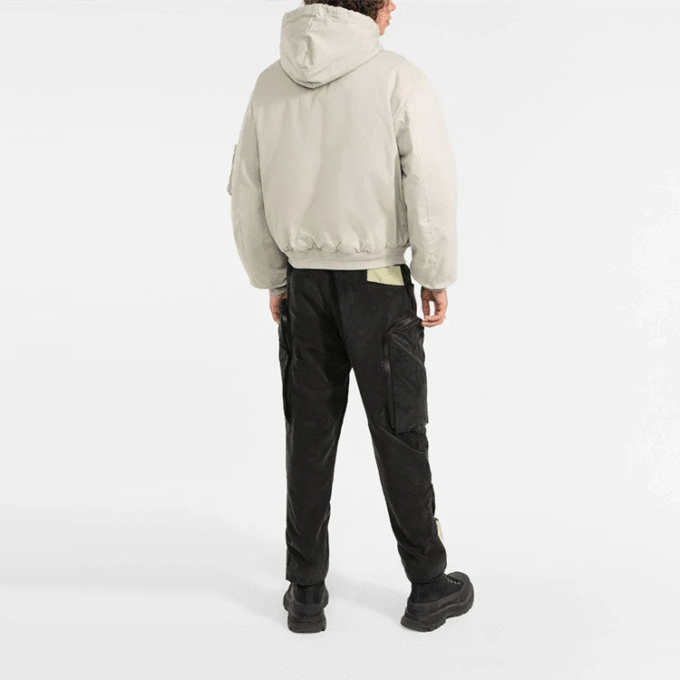 Off-White Men’ s FW21 Detachable Hooded Zipper Jacket Loose Fit Light Brown