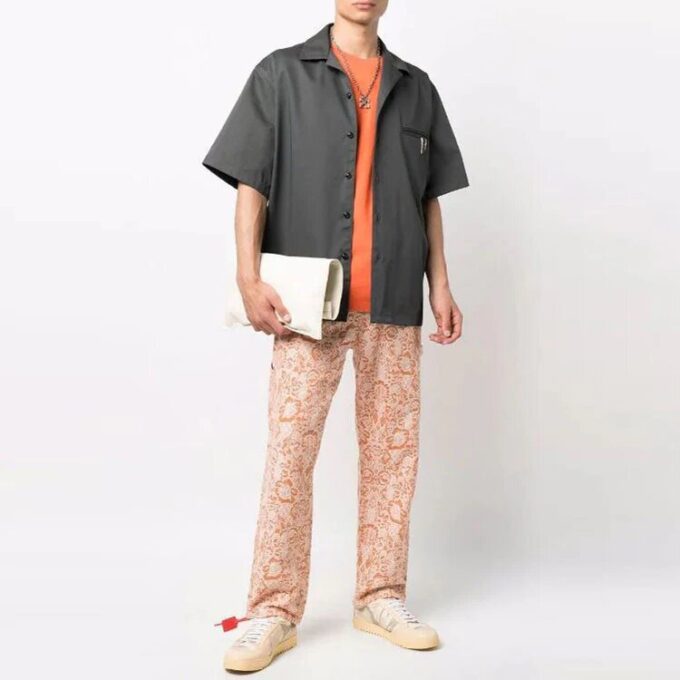 Off-White Men’ s FW21 Detail Short Sleeve Loose Fit Gray Shirt