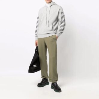 Off-White Men’ s FW21 Elastic Waistband Solid Color Sports Pants/Trousers/Joggers Loose Fit Green