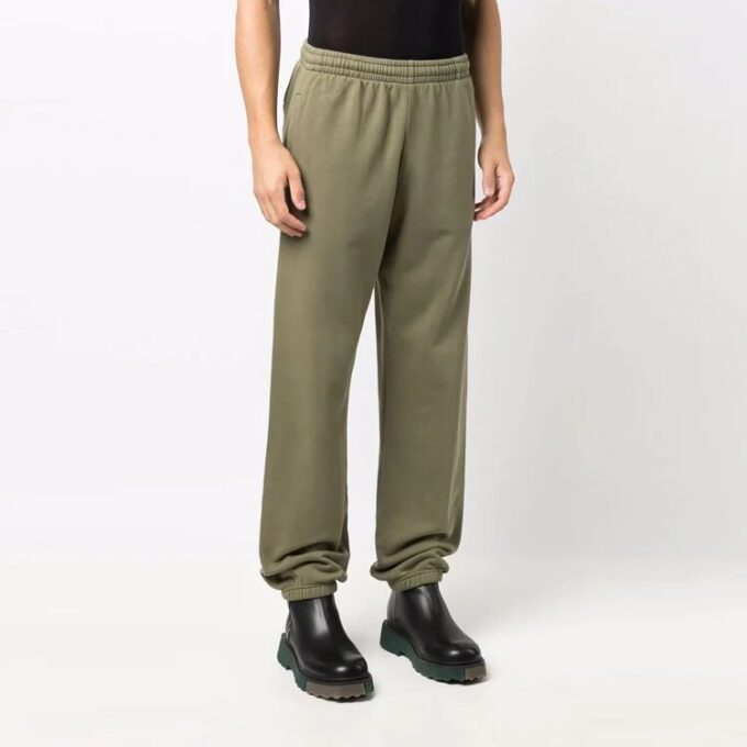 Off-White Men’ s FW21 Elastic Waistband Solid Color Sports Pants/Trousers/Joggers Loose Fit Green