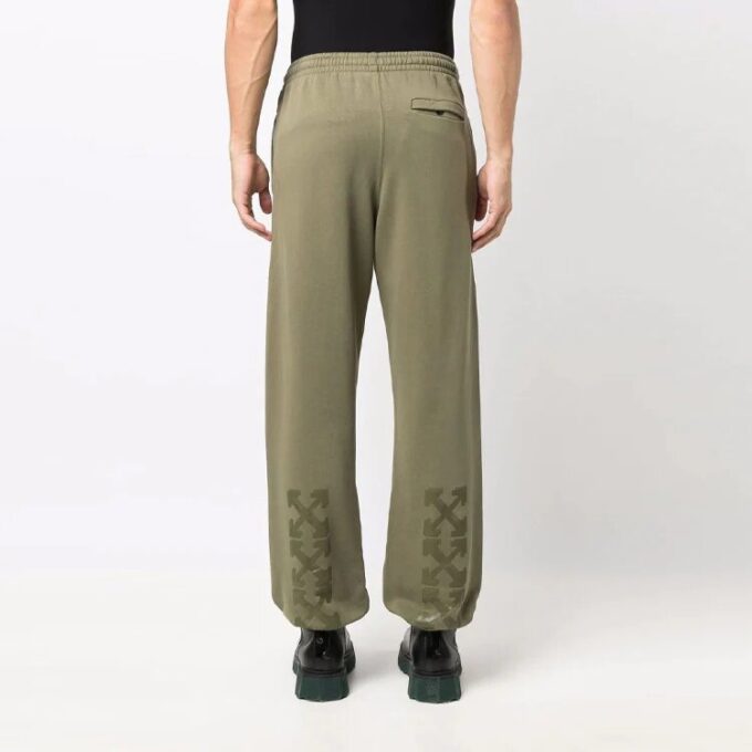 Off-White Men’ s FW21 Elastic Waistband Solid Color Sports Pants/Trousers/Joggers Loose Fit Green