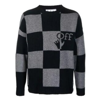 Off-White Men’ s FW21 Grid Logo Intarsia Knit Ordinary Version Black