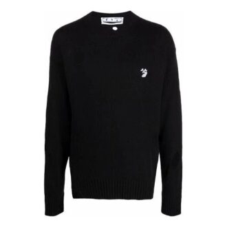 Off-White Men’ s FW21 Hollow Out Circular Round Neck Long Sleeves Pullover Wool Sweater Loose Fit Black