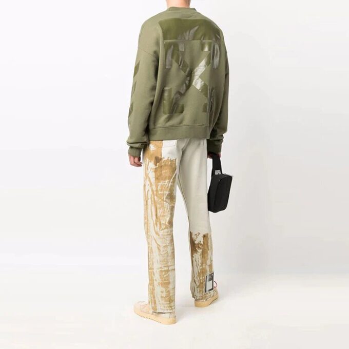 Off-White Men’ s FW21 Iconic Arrow Pattern Drawstring Loose Fit Green