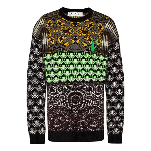 Off-White Men’ s FW21 Knit Round Neck Long Sleeves Wool Sweater Loose Fit Black