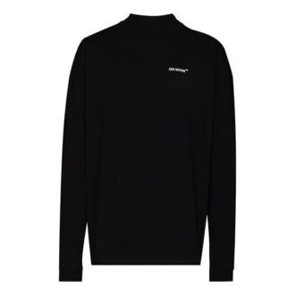 Off-White Men’ s FW21 Logo Alphabet Arrow Round Neck Long Sleeves Loose Fit Black T-Shirt