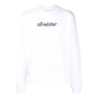 Off-White Men’ s FW21 Logo Alphabet Printing Round Neck Pullover Loose Fit White