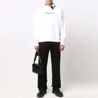 Off-White Men’ s FW21 Logo Alphabet Printing Round Neck Pullover Loose Fit White
