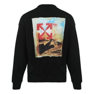 Off-White Men’ s FW21 Logo Arrow Pattern Printing Pullover Loose Fit Black