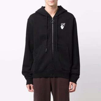 Off-White Men’ s FW21 Logo Arrow Pattern Zipper Loose Fit Black