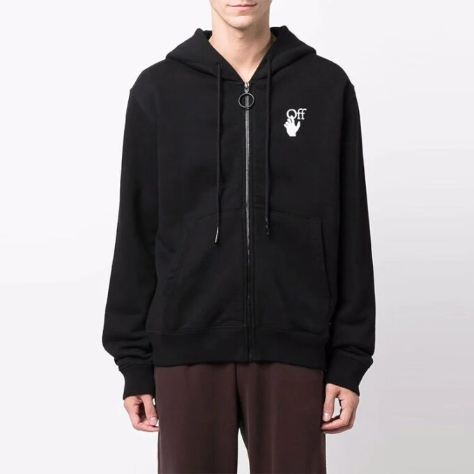 Off-White Men’ s FW21 Logo Arrow Pattern Zipper Loose Fit Black
