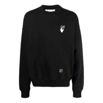 Off-White Men’ s FW21 Logo Caravaggio Arrow Round Neck Long Sleeves Loose Fit Black