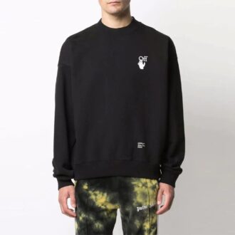 Off-White Men’ s FW21 Logo Caravaggio Arrow Round Neck Long Sleeves Loose Fit Black