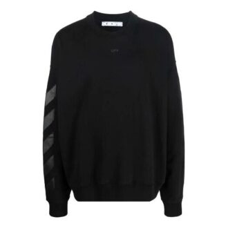 Off-White Men’ s FW21 Logo Pattern Printing Round Neck Pullover Loose Fit Black