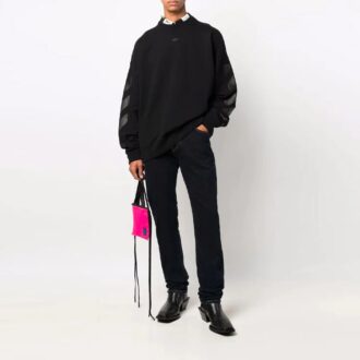 Off-White Men’ s FW21 Logo Pattern Printing Round Neck Pullover Loose Fit Black
