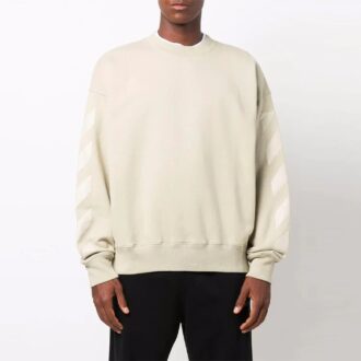 Off-White Men’ s FW21 Logo Pattern Round Neck Pullover Loose Fit Cream Yellow