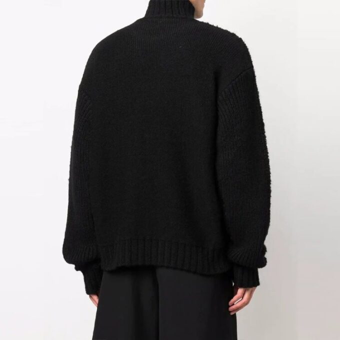 Off-White Men’ s FW21 Logo Pattern Solid Color High Collar Wool Sweater Loose Fit Black