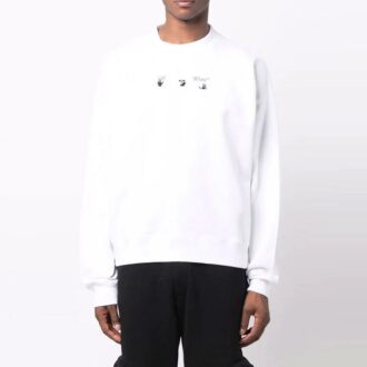 Off-White Men’ s FW21 Logo Printing Long Sleeves Pullover Loose Fit White