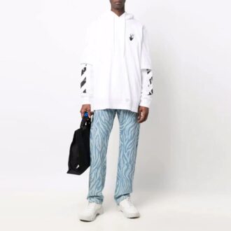 Off-White Men’ s FW21 Logo Printing Pullover Loose Fit White