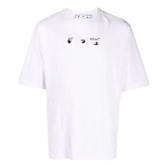 Off-White Men’ s FW21 Logo Round Neck Cotton Short Sleeve Loose Fit White T-Shirt