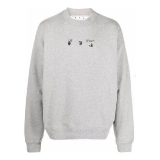 Off-White Men’ s FW21 Logo Round Neck Pullover Loose Fit Gray