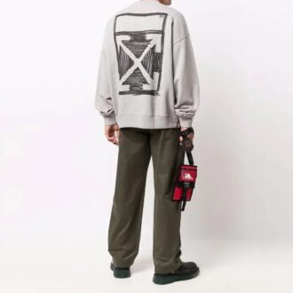 Off-White Men’ s FW21 Logo Round Neck Pullover Loose Fit Gray