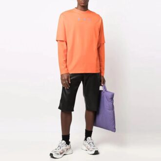 Off-White Men’ s FW21 Logo Round Neck Pullover Printing Long Sleeves Loose Fit Orange T-Shirt
