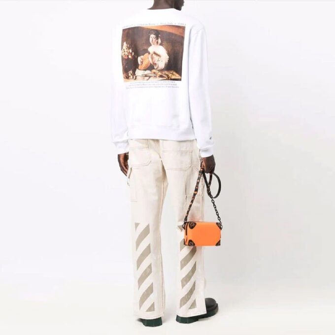 Off-White Men’ s FW21 Painting Pattern Round Neck Long Sleeves White