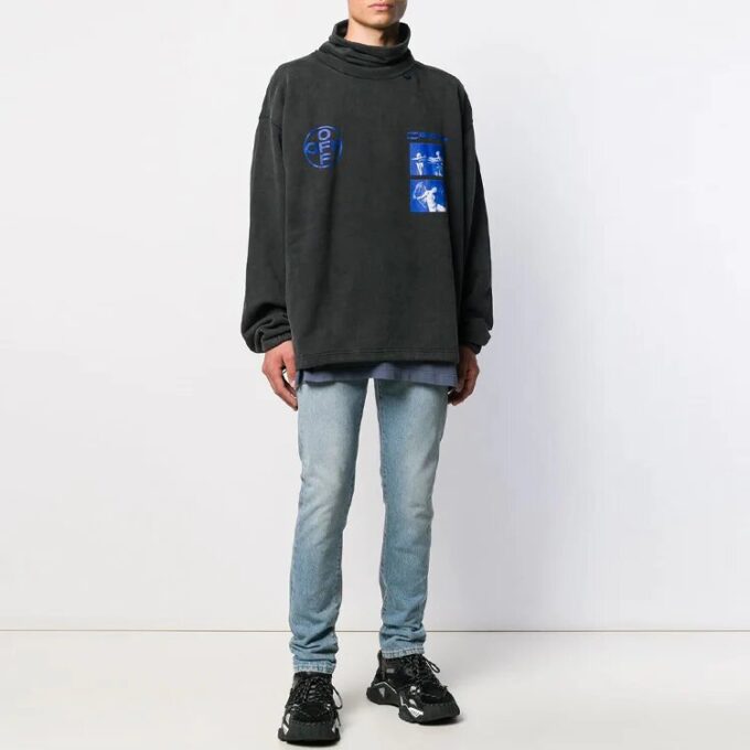 Off-White Men’ s FW21 Pattern High Collar Long Sleeves Loose Fit Black Gray