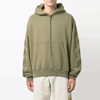 Off-White Men’ s FW21 Pattern Printing Hooded Long Sleeves Loose Fit Green