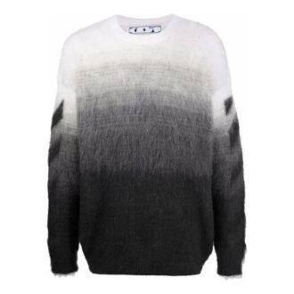 Off-White Men’ s FW21 Plush Gradient Round Neck Long Sleeves Pullover Wool Sweater Loose Fit Autumn Black