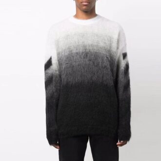 Off-White Men’ s FW21 Plush Gradient Round Neck Long Sleeves Pullover Wool Sweater Loose Fit Autumn Black
