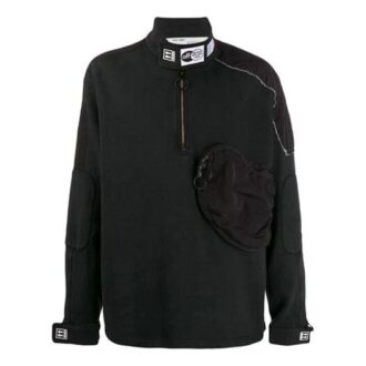 Off-White Men’ s FW21 Pocket Detail Half Zipper Fleece Pullover Loose Fit Black