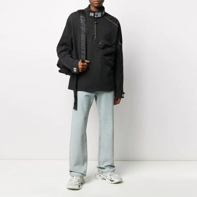 Off-White Men’ s FW21 Pocket Detail Half Zipper Fleece Pullover Loose Fit Black