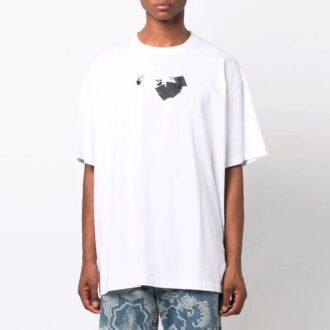 Off-White Men’ s FW21 Round Neck Arrow Pattern Printing Short Sleeve Loose Fit White T-Shirt