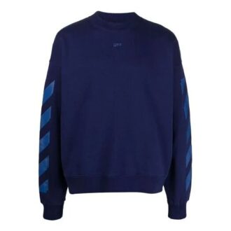 Off-White Men’ s FW21 Rubber Arrow Geometry Pattern Round Neck Long Sleeves Loose Fit Blue