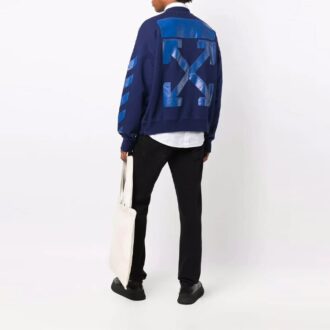 Off-White Men’ s FW21 Rubber Arrow Geometry Pattern Round Neck Long Sleeves Loose Fit Blue