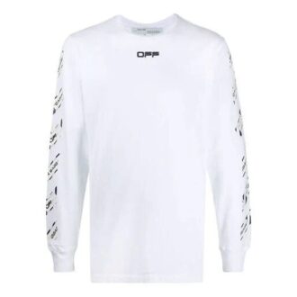 Off-White Men’ s FW21 Rubber Strap Long Sleeves Slim Fit White T-Shirt