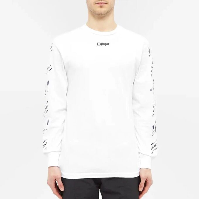 Off-White Men’ s FW21 Rubber Strap Long Sleeves Slim Fit White T-Shirt
