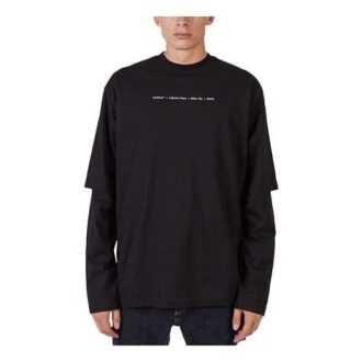 Off-White Men’ s FW21 Sleeve Printing Green Arrow Long Sleeves Loose Fit Black T-Shirt