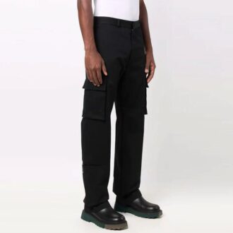 Off-White Men’ s FW21 Solid Color Cargo Casual Long Pants/Trousers Loose Fit Black