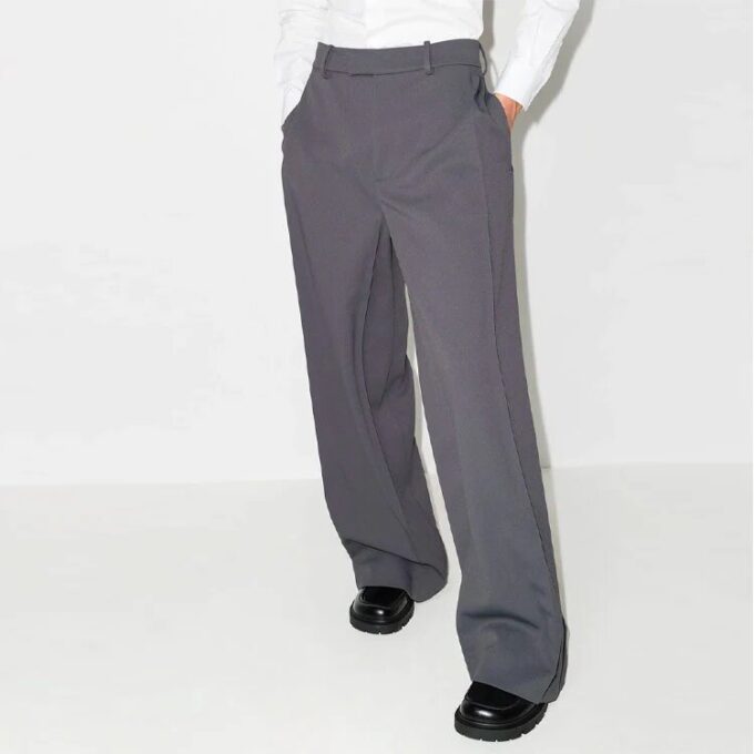 Off-White Men’ s FW21 Solid Color Straight Suit Casual Long Pants/Trousers Loose Fit Gray